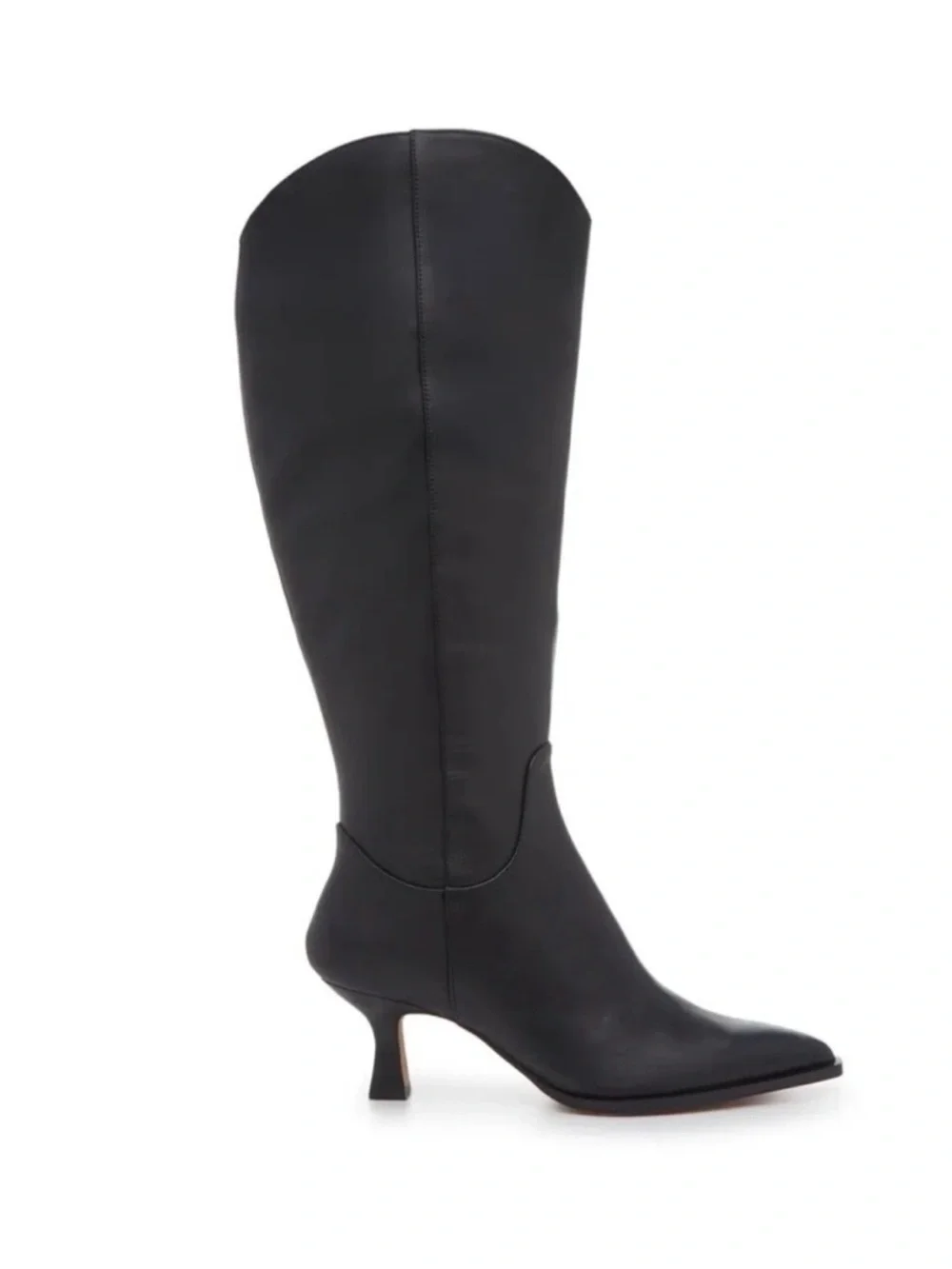 Dolce Vita Black Leather Knee-High Pointed-Toe Heeled Boots